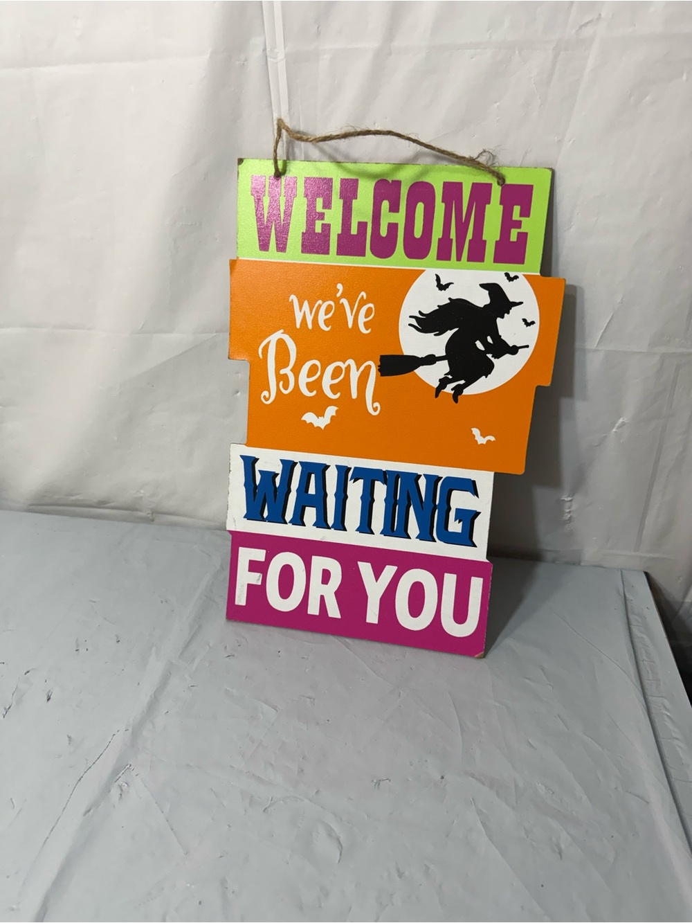 wooden Halloween Themed Word Sign that reads "Welcome we've been waiting for you